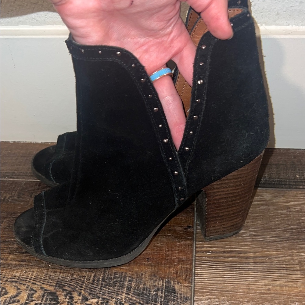 Lucky Brand Black Peep-Toe Heeled Boots